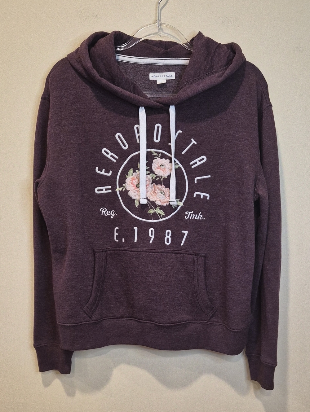 Aeropostale Cotton Blend Women's Plum Pullover Hoodie with Floral Logo